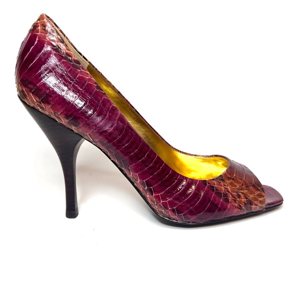 BCBG Girls Cherrywood Snake Print High Heels, Women's Size 10, Open Toe